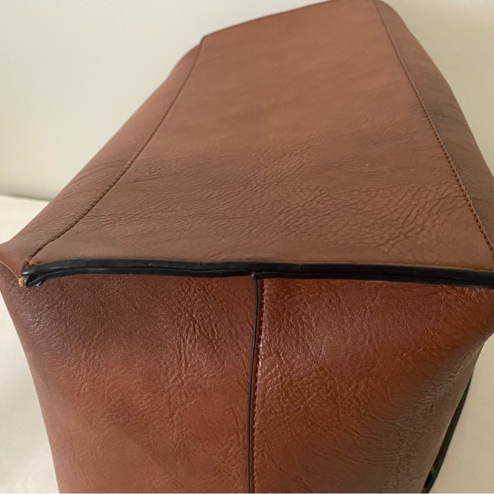 Faux Leather Brownish Colored Large Tote Handbag - Picture 11 of 11
